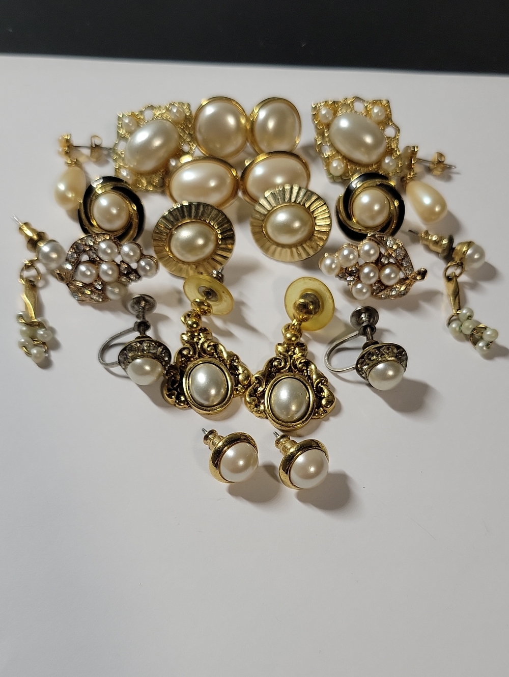 Gold  Tone Pearl-Accent Women's Earrings Lot - Classic Cream Pearlescent Finish